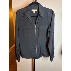 Michael Michael Kors Black Full Zip Roll Tab Sleeve Utility Blouse Large